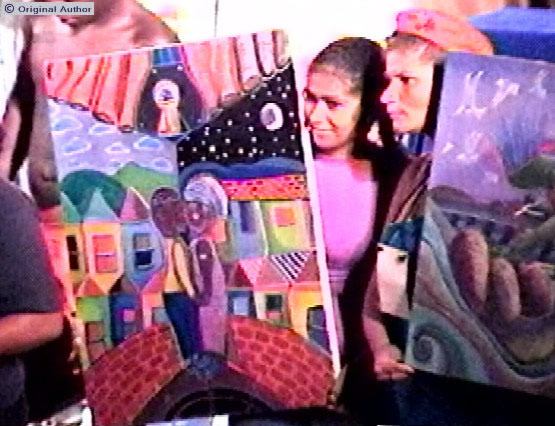 Quadros mostrados durante uma mística celebrando a cultura popular,  ...